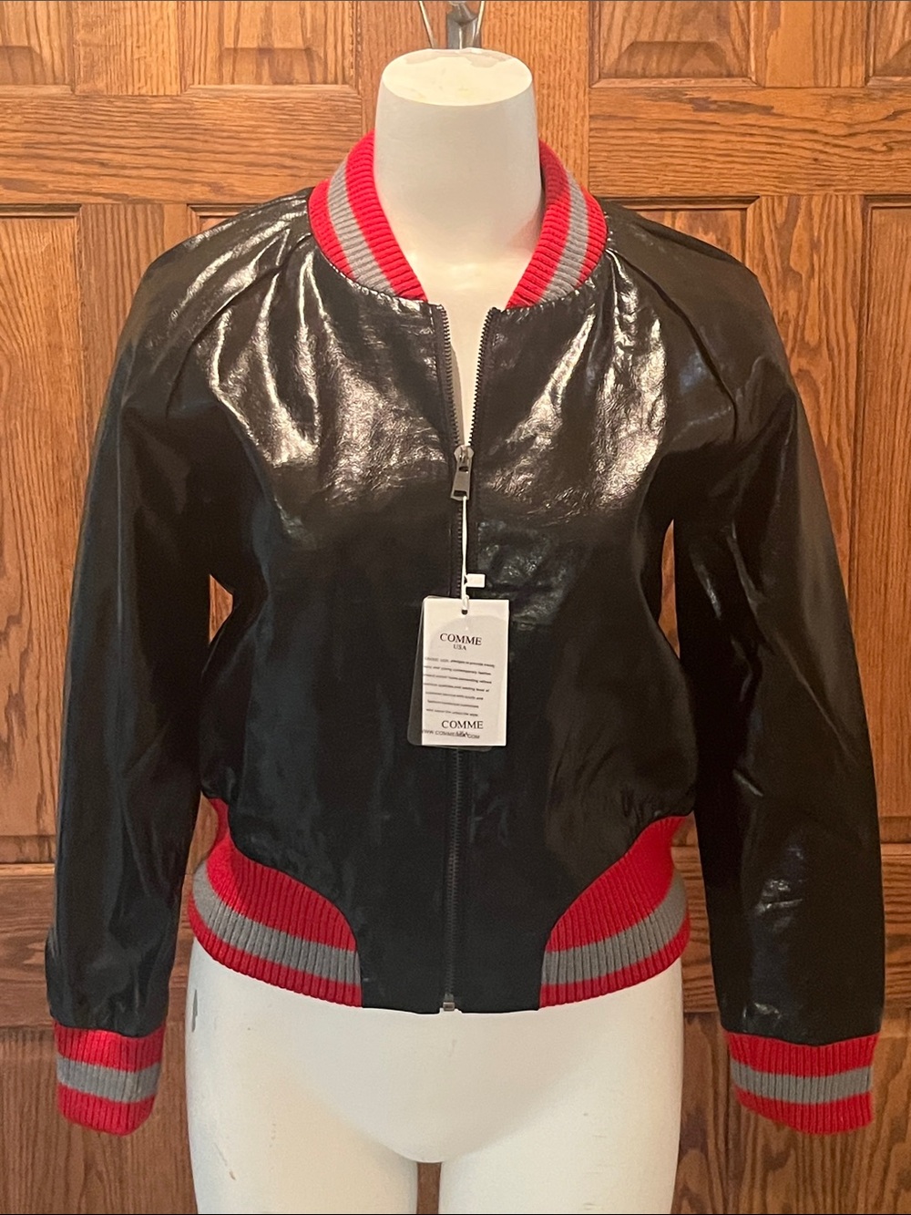 NWT Comme USA faux leather bomber jacket S-M